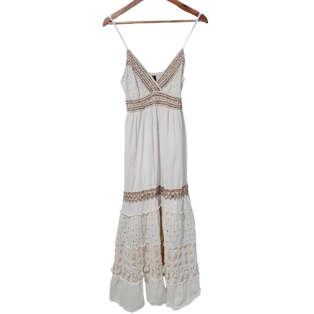 COPY - Me 2 Magic Tiered Boho Cotton Maxi Dress White Size S